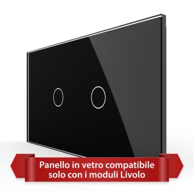 Pannello Interruttore Semplice + Semplice Touch LIVOLO in Vetro, Standard Italiano – 4M colore nero