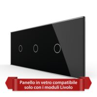 Pannello Interruttore Semplice + Semplice + Semplice Touch LIVOLO in Vetro, Standard Italiano – 6/7M colore nero
