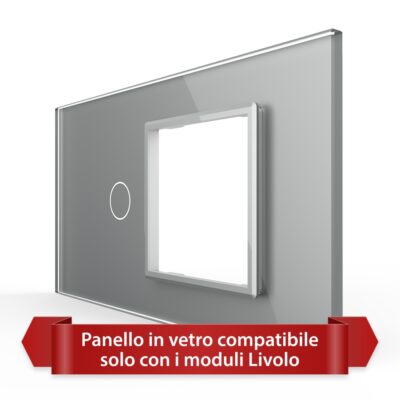 Pannello Interruttore Semplice con Presa LIVOLO in Vetro, Standard Italiano – 4M colore griggio