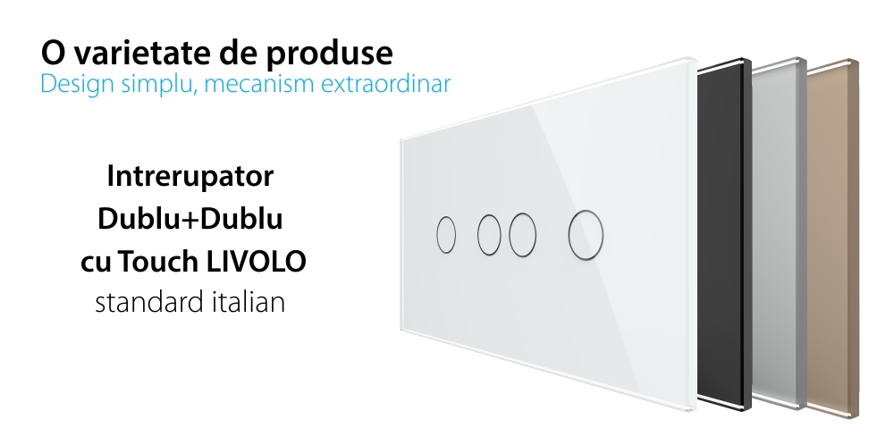 Interruttore doppio + doppio con touch LIVOLO con cornice in vetro, standard italiano, 4M