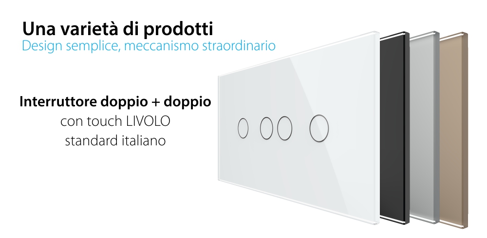 Interruttore doppio + doppio con touch LIVOLO con cornice in vetro, standard italiano, 4M