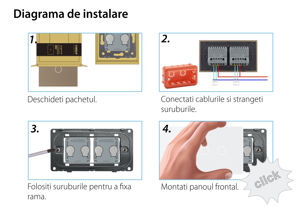 Interruttore doppio + doppio con touch LIVOLO con cornice in vetro, standard italiano, 4M
