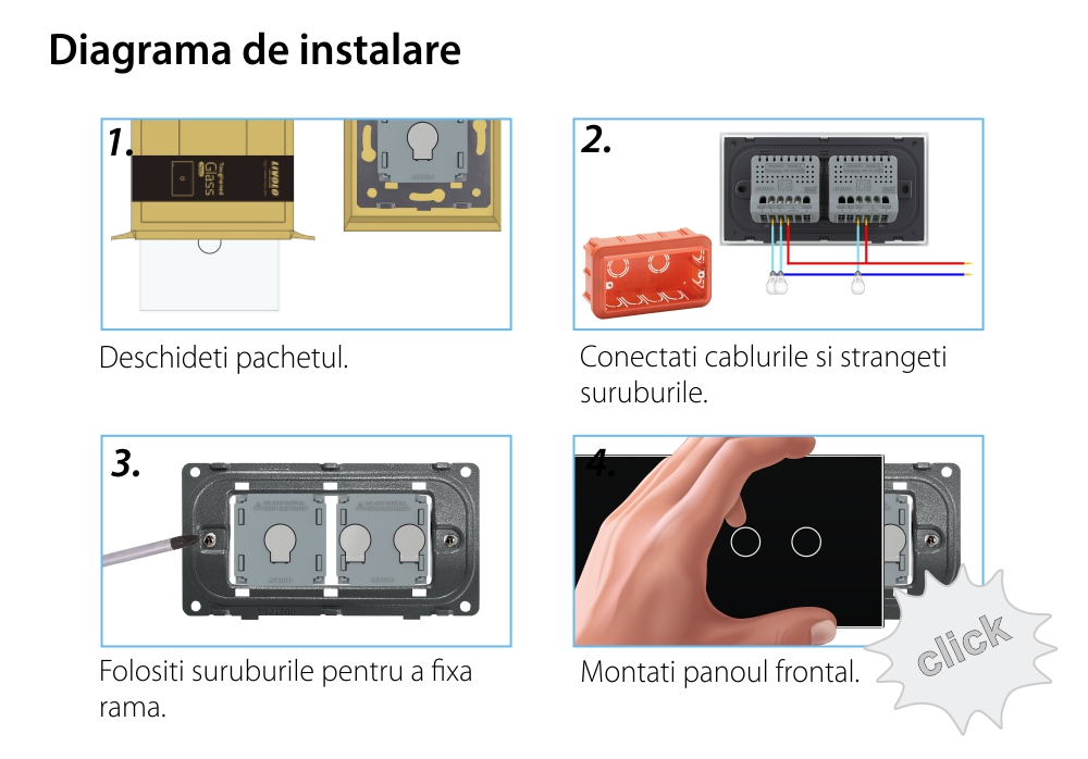 Interruttore semplice + doppio con touch LIVOLO con cornice in vetro, standard italiano, 4M