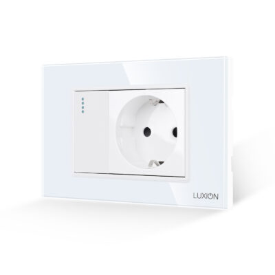 Interruttore Semplice + Presa con Cornice in Vetro 3M LUXION, Standard Italiano