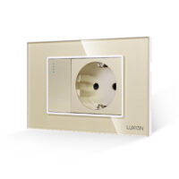 Interruttore Semplice + Presa con Cornice in Vetro 3M LUXION, Standard Italiano colore dorato