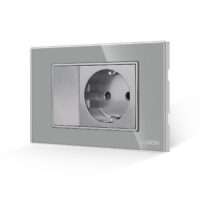 Interruttore Semplice + Presa con Cornice in Vetro 3M LUXION, Standard Italiano colore griggio