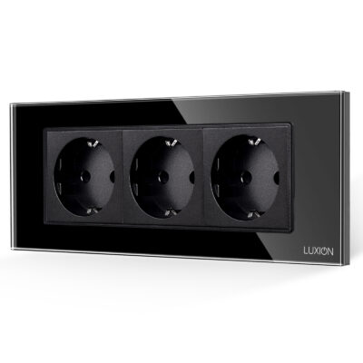 Presa Tripla 6M con Cornice in Vetro LUXION, Standard Italiano colore nero