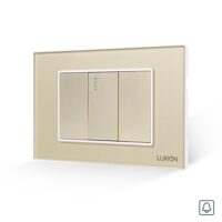 Interruttore a Ritorno (Campanello) Meccanico 1M e 2 Tasti Falsi LUXION con Cornice in Vetro, Standard Italiano, 3M colore dorato