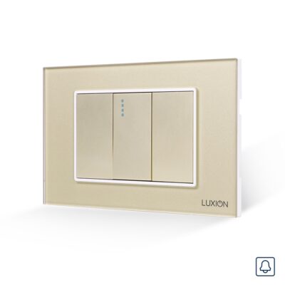 Interruttore a Ritorno (Campanello) Meccanico 1M e 2 Tasti Falsi LUXION con Cornice in Vetro, Standard Italiano, 3M colore dorato