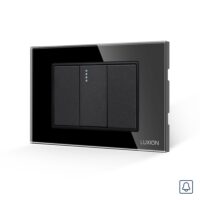 Interruttore a Ritorno (Campanello) Meccanico 1M e 2 Tasti Falsi LUXION con Cornice in Vetro, Standard Italiano, 3M colore nero