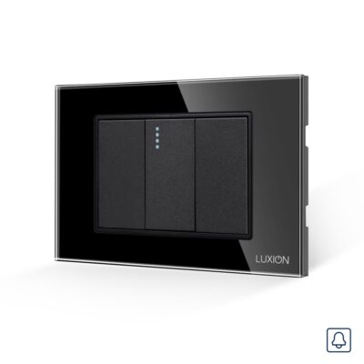 Interruttore a Ritorno (Campanello) Meccanico 1M e 2 Tasti Falsi LUXION con Cornice in Vetro, Standard Italiano, 3M colore nero
