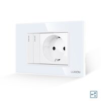 Interruttore Doppio Deviatore + Presa con Cornice in Vetro LUXION, Standard Italiano, 3M