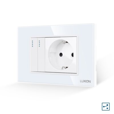 Interruttore Doppio Deviatore + Presa con Cornice in Vetro LUXION, Standard Italiano, 3M