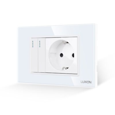 Interruttore Doppio + Presa con Cornice in Vetro LUXION, Standard Italiano, 3M