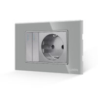 Interruttore Doppio + Presa con Cornice in Vetro LUXION, Standard Italiano, 3M colore griggio