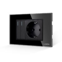 Interruttore Doppio + Presa con Cornice in Vetro LUXION, Standard Italiano, 3M colore nero