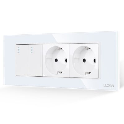 Interruttore Doppio + 2 Prese con Cornice in Vetro LUXION, Standard Italiano, 6M