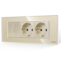 Interruttore Doppio + 2 Prese con Cornice in Vetro LUXION, Standard Italiano, 6M colore dorato