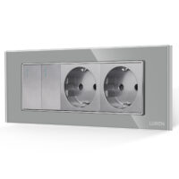 Interruttore Doppio + 2 Prese con Cornice in Vetro LUXION, Standard Italiano, 6M colore griggio