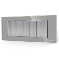 Interruttore Meccanico 12 Posti LUXION con Cornice in Vetro, Standard Italiano, 6M colore griggio