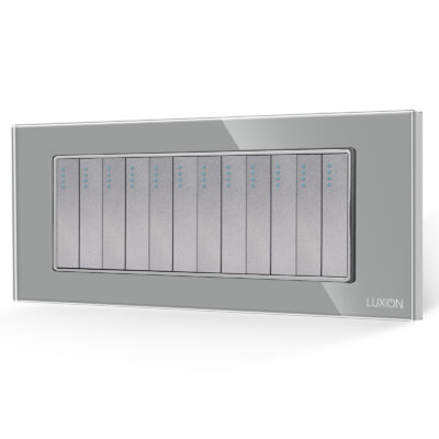 Interruttore Meccanico 12 Posti LUXION con Cornice in Vetro, Standard Italiano, 6M colore griggio
