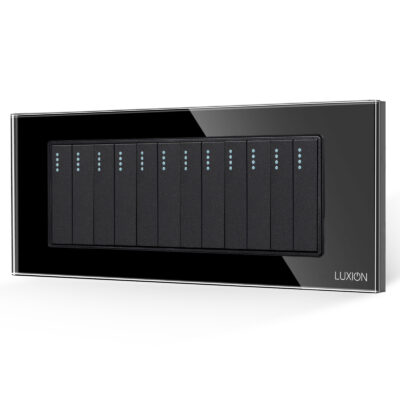 Interruttore Meccanico 12 Posti LUXION con Cornice in Vetro, Standard Italiano, 6M colore nero