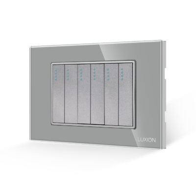 Interruttore Meccanico 6 Posti LUXION con Cornice in Vetro, Standard Italiano, 3M colore griggio