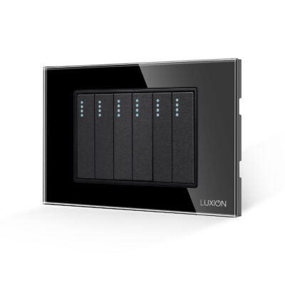 Interruttore Meccanico 6 Posti LUXION con Cornice in Vetro, Standard Italiano, 3M colore nero