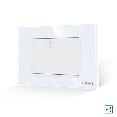 Interruttore Semplice Invertitore 1M Meccanico con 2 Tasti Falsi e Cornice in Vetro LUXION, Standard Italiano