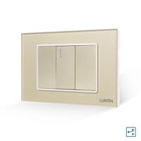 Interruttore Semplice Deviatore1M Meccanico con 2 Tasti Falsi e Cornice in Vetro LUXION, Standard Italiano colore dorato