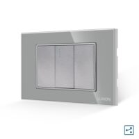 Interruttore Semplice Deviatore1M Meccanico con 2 Tasti Falsi e Cornice in Vetro LUXION, Standard Italiano colore griggio