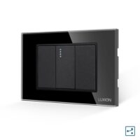 Interruttore Semplice Deviatore1M Meccanico con 2 Tasti Falsi e Cornice in Vetro LUXION, Standard Italiano colore nero