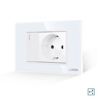 Interruttore Semplice Deviatore + Presa con Cornice in Vetro LUXION, Standard Italiano, 3M