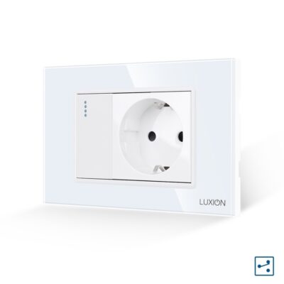 Interruttore Semplice Deviatore + Presa con Cornice in Vetro LUXION, Standard Italiano, 3M