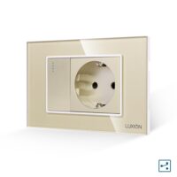 Interruttore Semplice Deviatore + Presa con Cornice in Vetro LUXION, Standard Italiano, 3M colore dorato