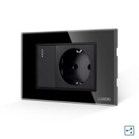 Interruttore Semplice Deviatore + Presa con Cornice in Vetro LUXION, Standard Italiano, 3M colore nero