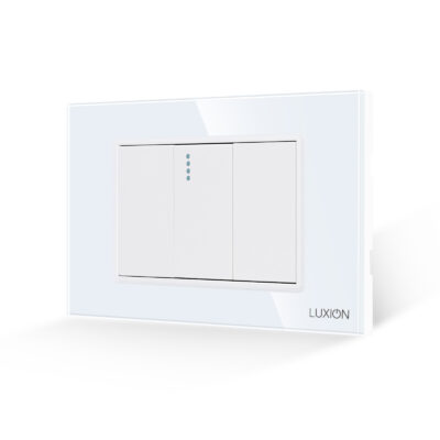 Interruttore Meccanico Semplice 1M e 2 Tasti Falsi LUXION con Cornice in Vetro, Standard Italiano, 3M