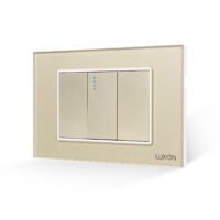 Interruttore Meccanico Semplice 1M e 2 Tasti Falsi LUXION con Cornice in Vetro, Standard Italiano, 3M colore dorato