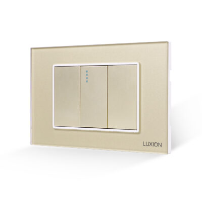 Interruttore Meccanico Semplice 1M e 2 Tasti Falsi LUXION con Cornice in Vetro, Standard Italiano, 3M colore dorato