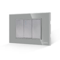 Interruttore Meccanico Semplice 1M e 2 Tasti Falsi LUXION con Cornice in Vetro, Standard Italiano, 3M colore griggio