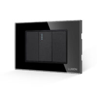 Interruttore Meccanico Semplice 1M e 2 Tasti Falsi LUXION con Cornice in Vetro, Standard Italiano, 3M colore nero