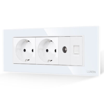 Presa Doppia Schuko + TV + Internet con Cornice in Vetro LUXION, Standard Italiano, 6M