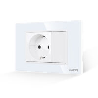 Presa Semplice e 1 Tasto Falso con Cornice in Vetro LUXION, Standard Italiano, 3M