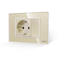 Presa Semplice e 1 Tasto Falso con Cornice in Vetro LUXION, Standard Italiano, 3M colore dorato