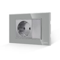 Presa Semplice e 1 Tasto Falso con Cornice in Vetro LUXION, Standard Italiano, 3M colore griggio