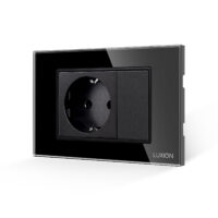 Presa Semplice e 1 Tasto Falso con Cornice in Vetro LUXION, Standard Italiano, 3M colore nero