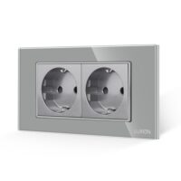 Presa Doppia con Cornice in Vetro LUXION, Standard Italiano, 4 Moduli (4M) colore griggio