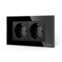 Presa Doppia con Cornice in Vetro LUXION, Standard Italiano, 4 Moduli (4M) colore nero