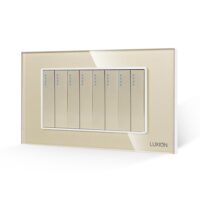 Interruttore Meccanico 8 Posti LUXION con cornice in vetro, Standard Italiano, 4 moduli (4M) colore dorato