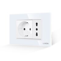 Presa doppia con cornice in vetro LUXION, Standard Italiano, 3 moduli (3M)